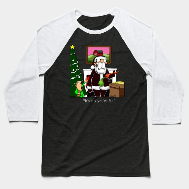 Funny Spectickles Christmas Santa Cartoon Baseball T-Shirt by abbottcartoons